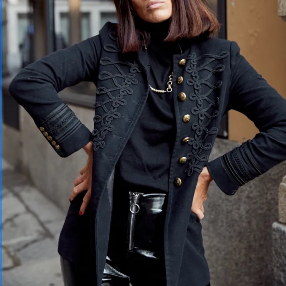 Zara Blazer Black Military Velvet Coat Jacket - XS